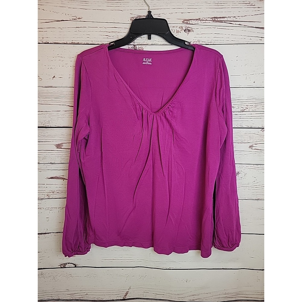 A New Approach A.N.A Purple V-Neck Long Sleeve Pullover Top Women's Size Large